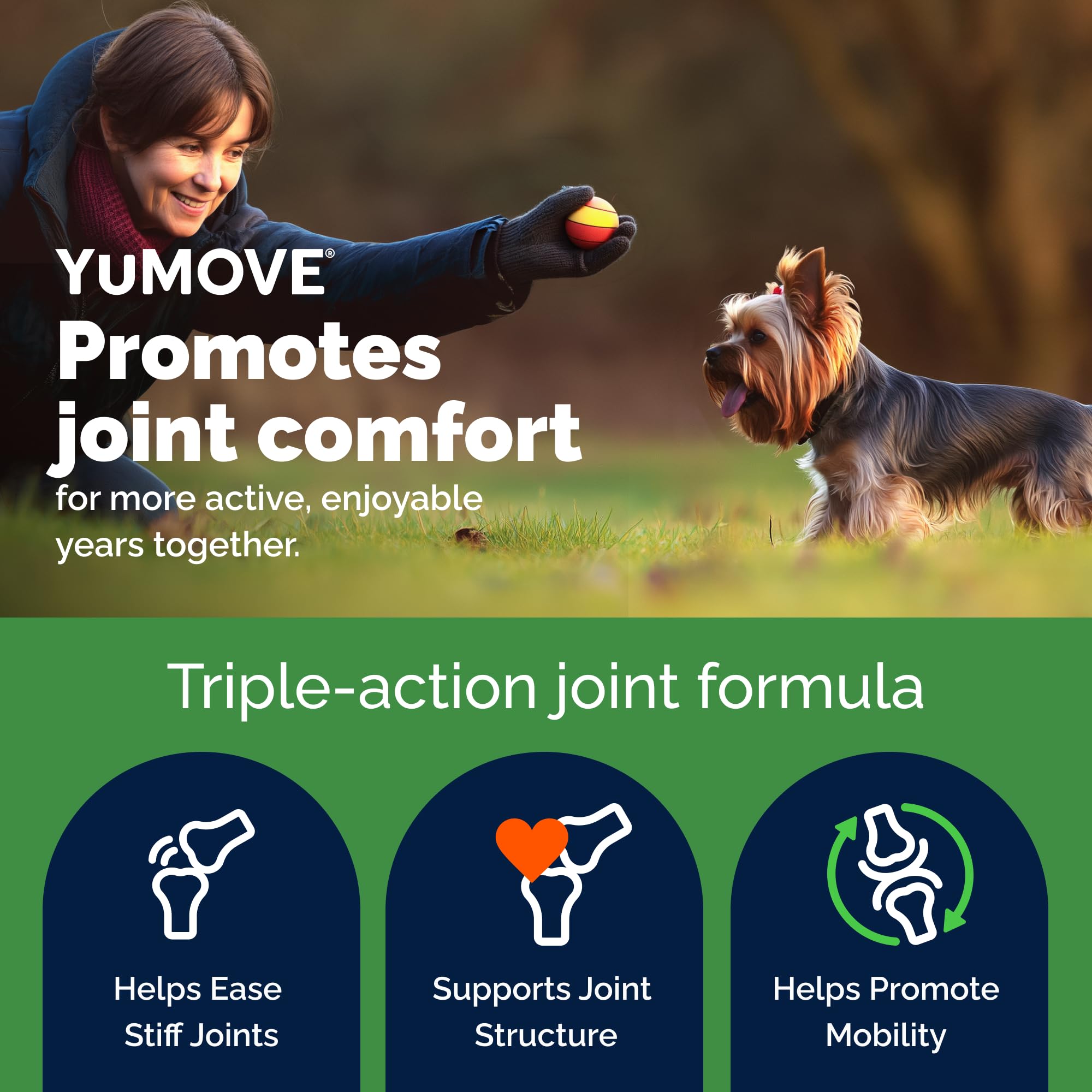 YuMOVE small dog soft chews closeup highlights ActivEase formula