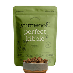 Yumwoof Perfect Kibble air-dried chicken bag, showcasing premium non-GMO ingredients.