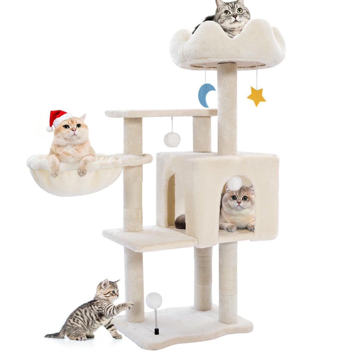 Yungaspy Cat Tree Tower with metal frame provides stable climbing space for indoor cats.