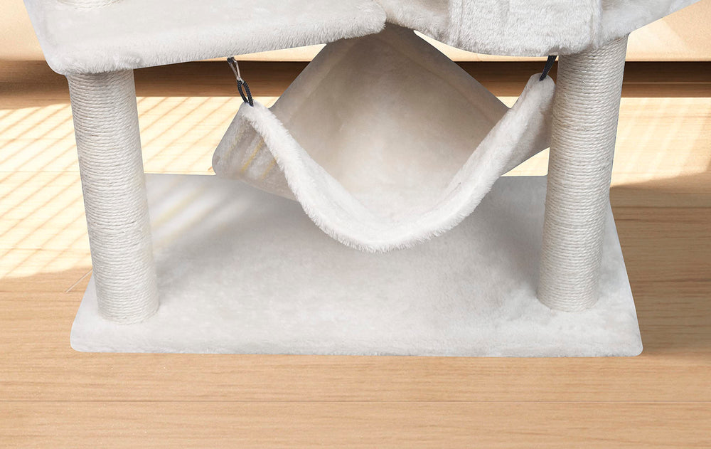 YUNIQUE beige cat tree complements home decor.