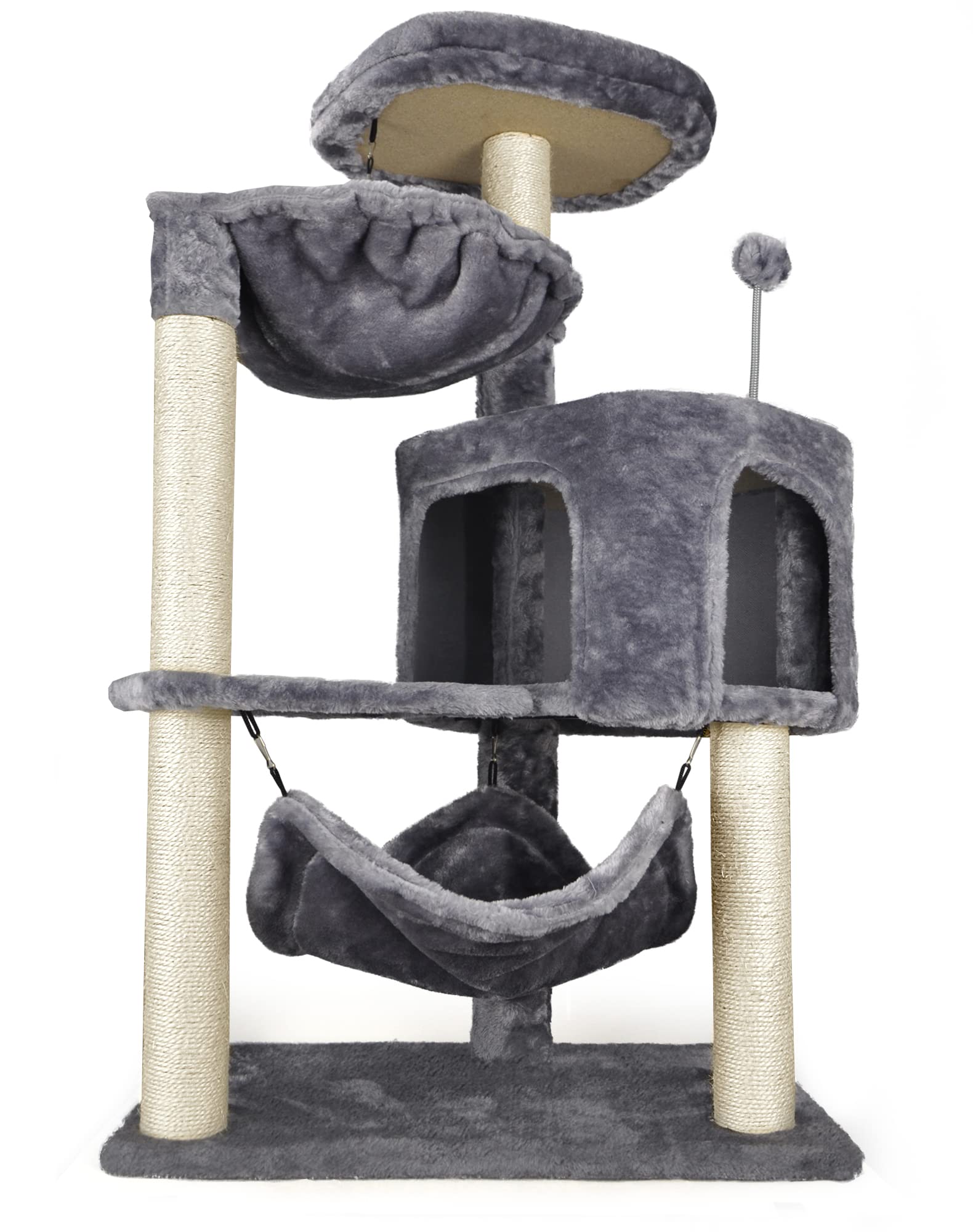 YUNIQUE Cat Tree condo with elevated view in grey.