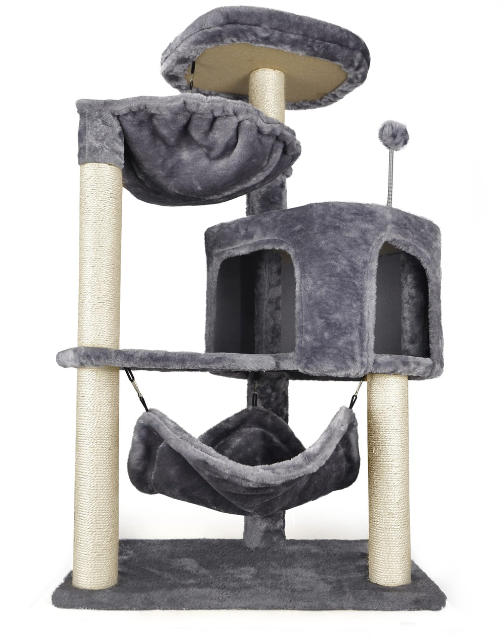 YUNIQUE Cat Tree condo with elevated view in grey.