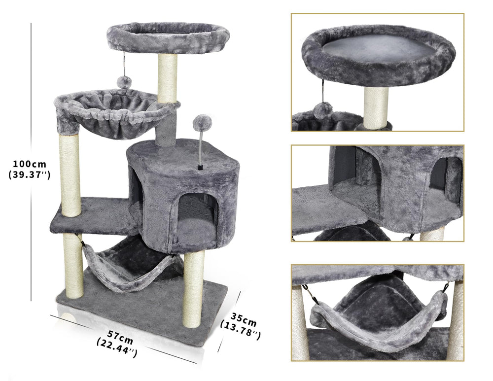 YUNIQUE Cat Tree hanging ball in grey for interactive play.