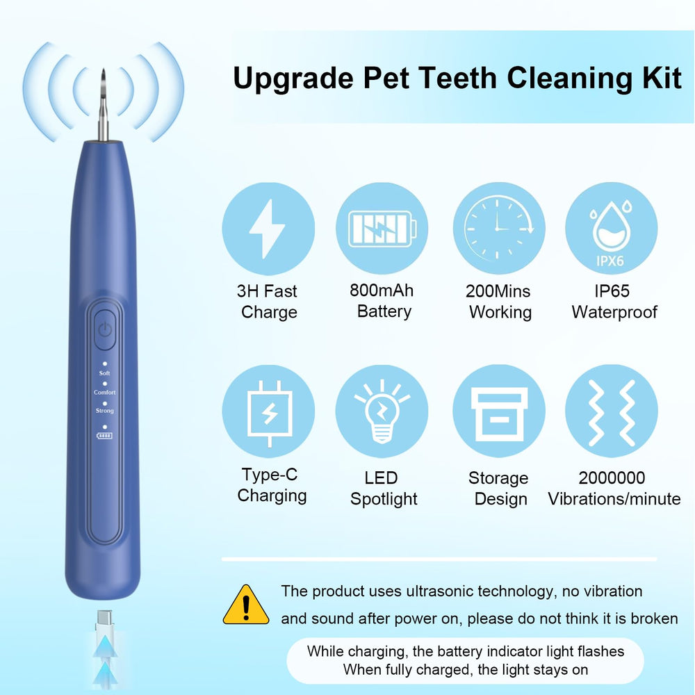 YunLuna ultrasonic dog plaque remover kit components, side view, offers versatile cleaning head options.