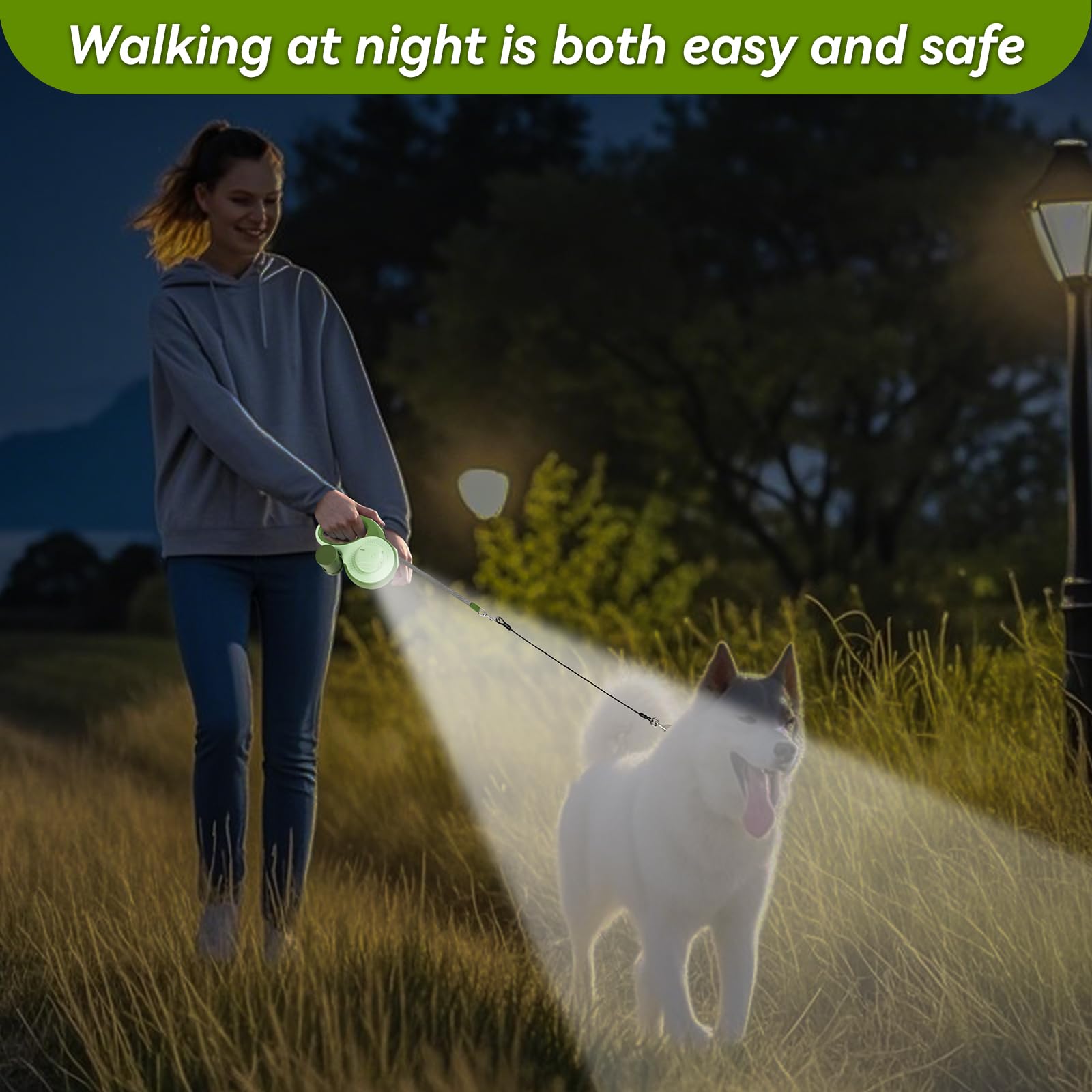 YunoEntona leash supports dogs up to 100lbs for confident outings.