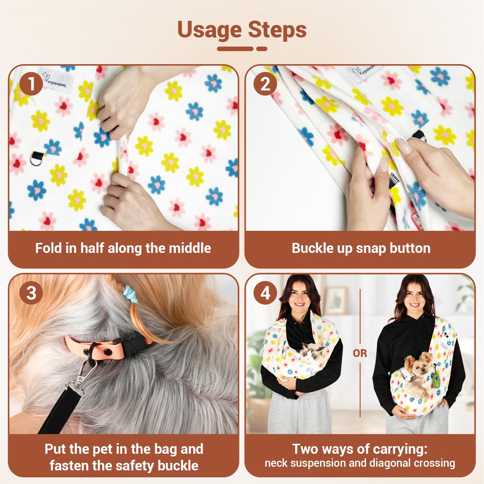 Yunpawpet machine-washable fabric keeps the sling fresh.