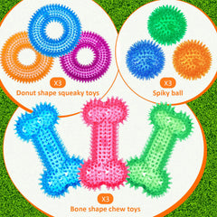 Yunsailing 9-piece toy set bone shape for chewing and teething play.