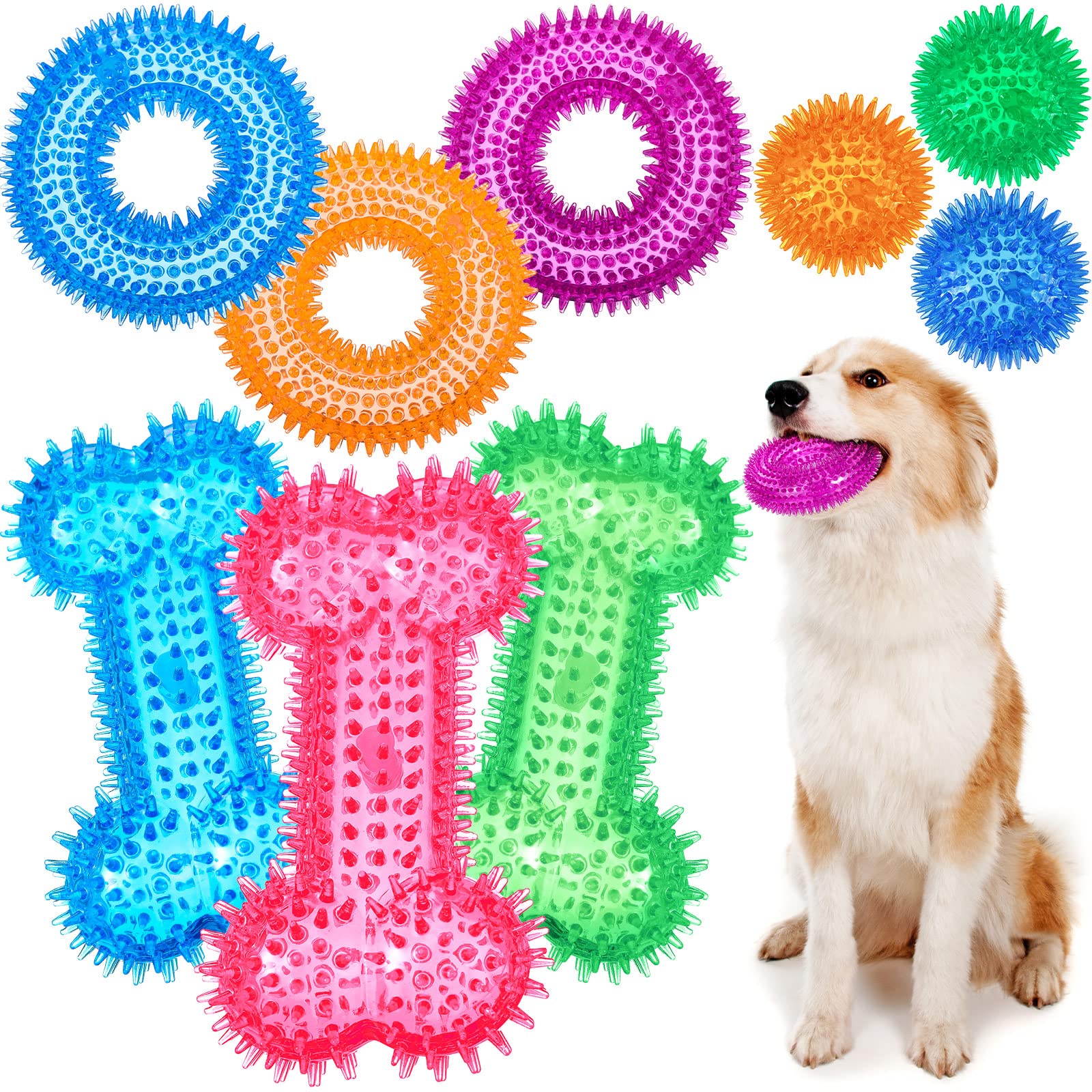 Yunsailing 9-piece squeaky toys set spiky ball for interactive fetch and chews.
