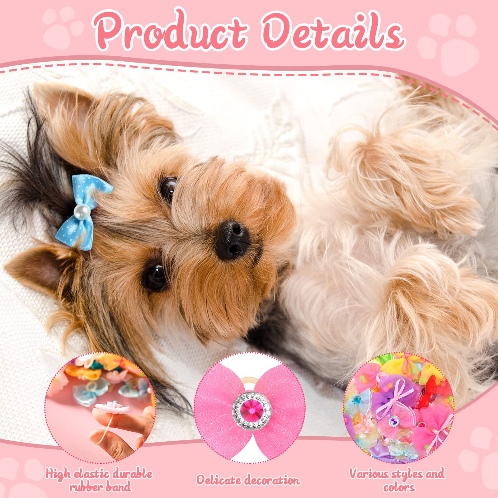 Close-up rhinestones and pearls on Yunsailing bows for small dogs