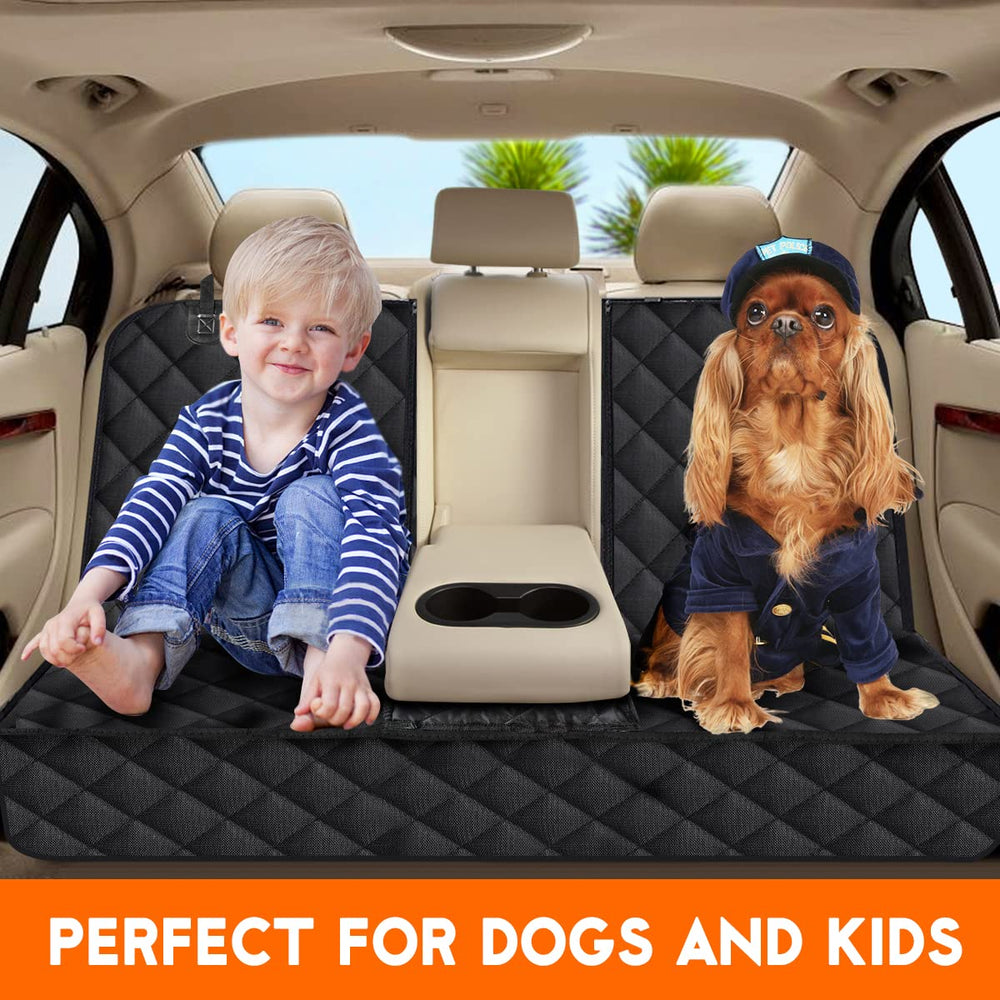 Yuntec back seat protector with waterproof coating keeps upholstery dry.