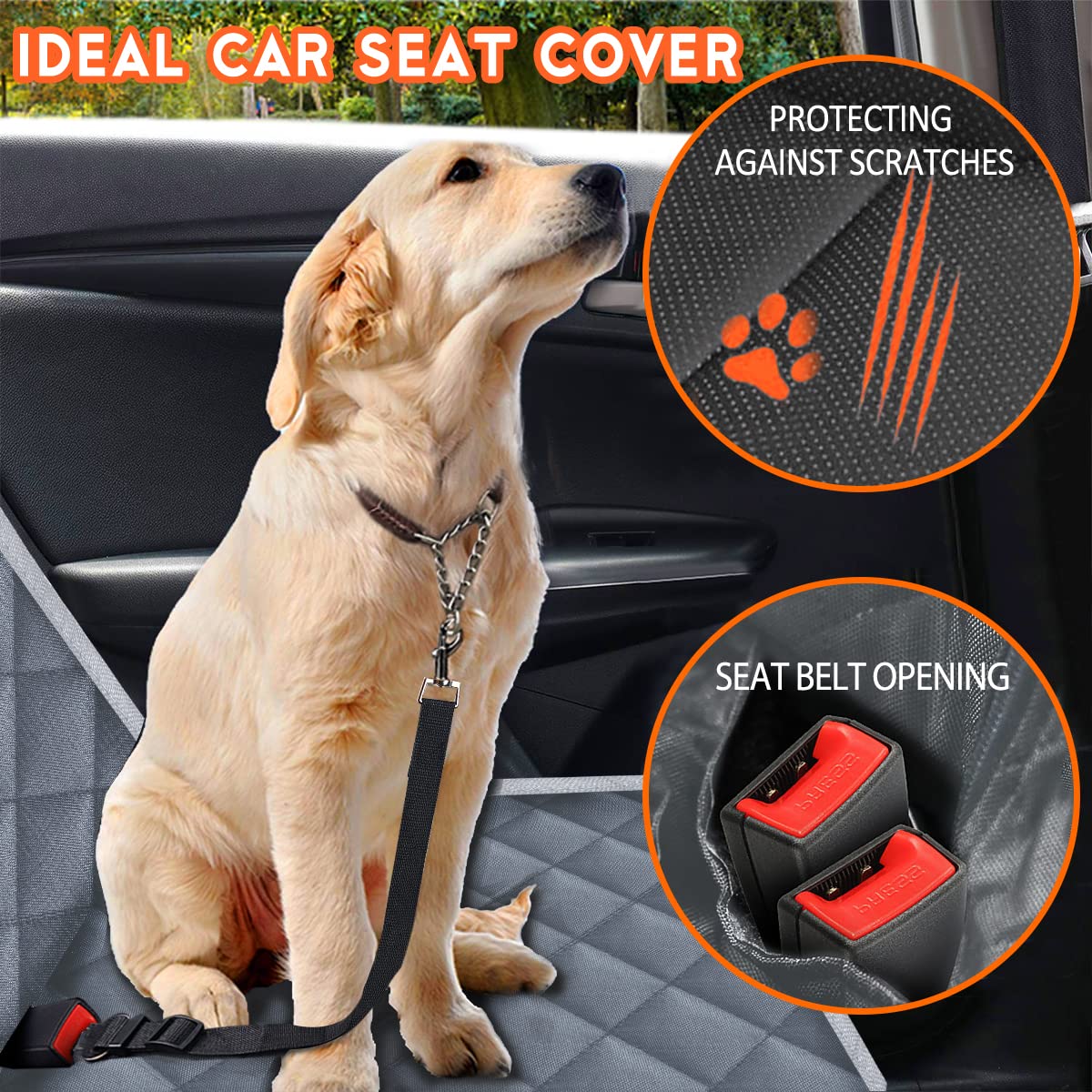 Yuntec dog car cover compatible with middle armrest for added space
