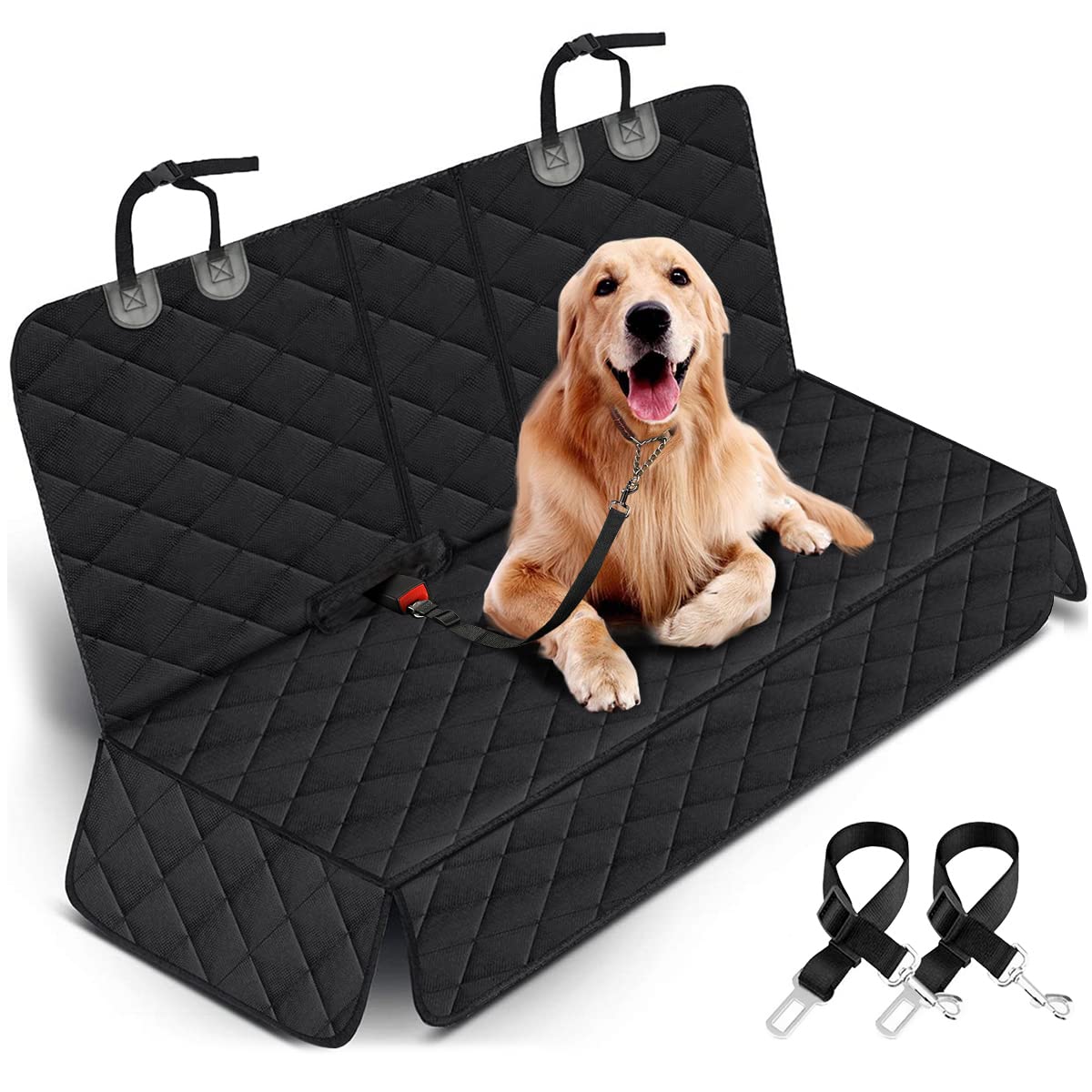 Yuntec dog car seat cover universal fit protects back seat from fur and dirt.