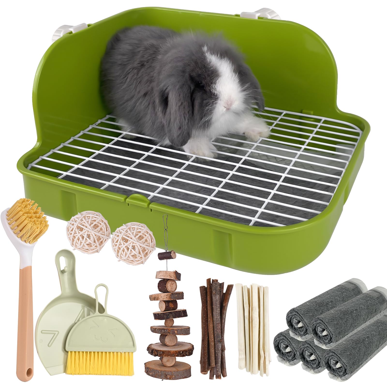 Yuoaes rabbit litter box in a cage, corner-friendly setup.