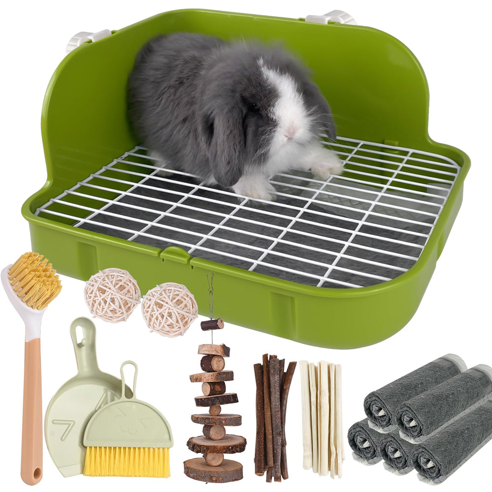 Yuoaes rabbit litter box in a cage, corner-friendly setup.