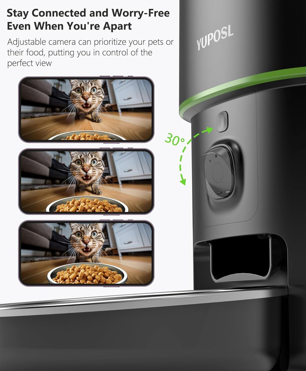 Yuposl Automatic Feeder 2‑way audio enables calm communication with pets.
