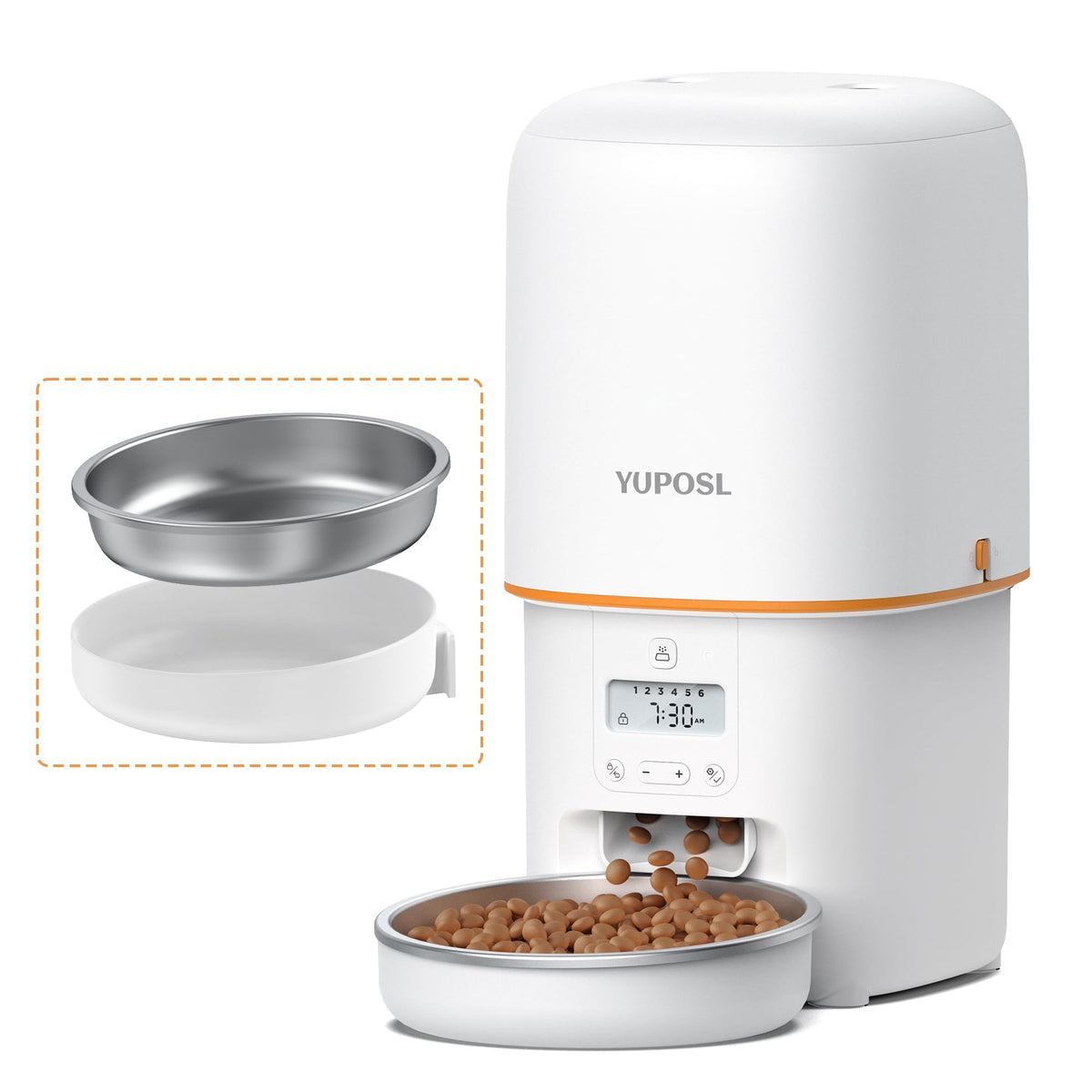 Yuposl automatic feeder front view with control panel for precise timing