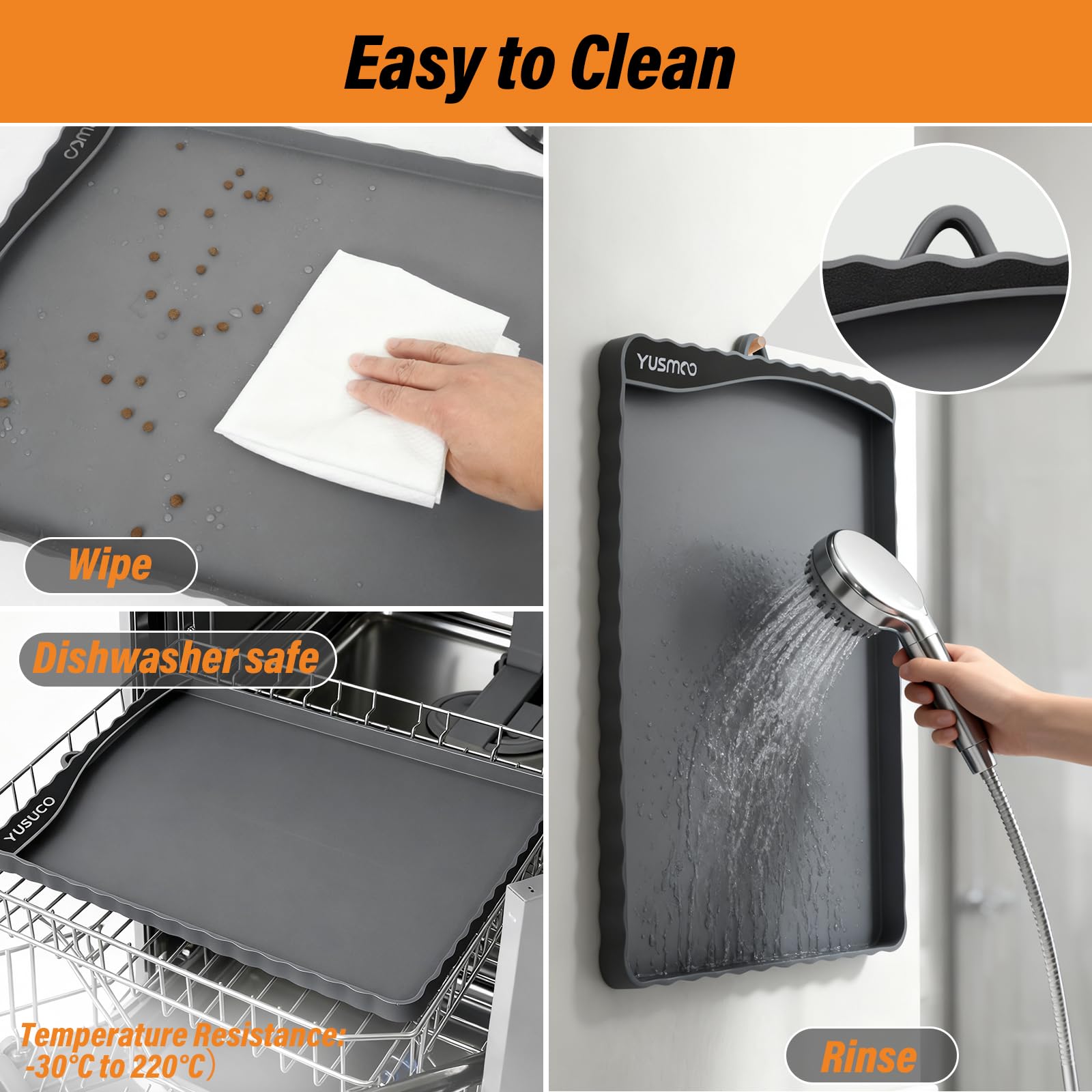 YUSMOO mat fits multiple bowls for multi-pet households.
