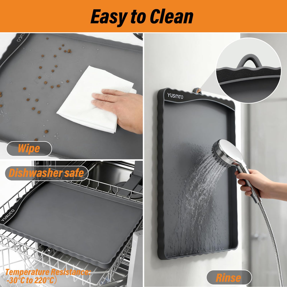 YUSMOO mat fits multiple bowls for multi-pet households.