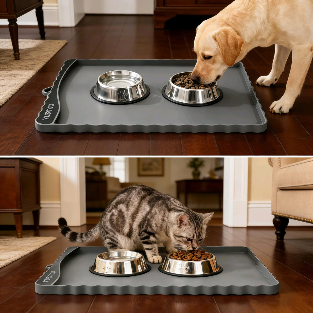 YUSMOO mat's large 19.7 x 15 inch size fits multiple bowls.