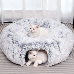 YUYAFN Plush Cat Tunnel Bed circle gray offers cozy play and nap space.