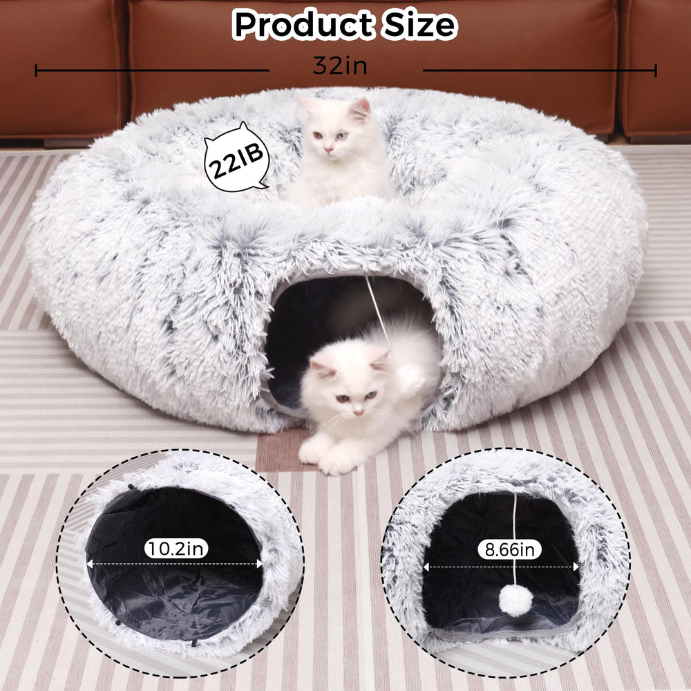 YUYAFN Plush Cat Tunnel Bed plush fabric gray keeps pets warm and comfy.