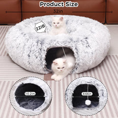 YUYAFN Plush Cat Tunnel Bed plush fabric gray keeps pets warm and comfy.