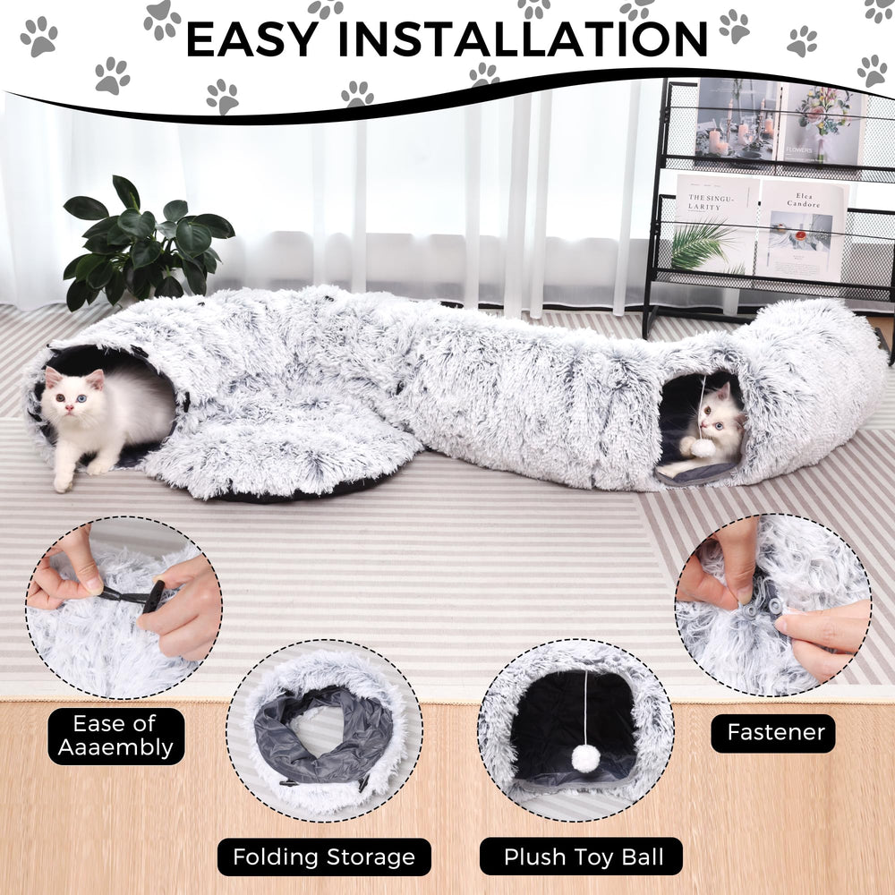 YUYAFN Plush Cat Tunnel Bed semi-circle gray provides versatile lounging and exploration.