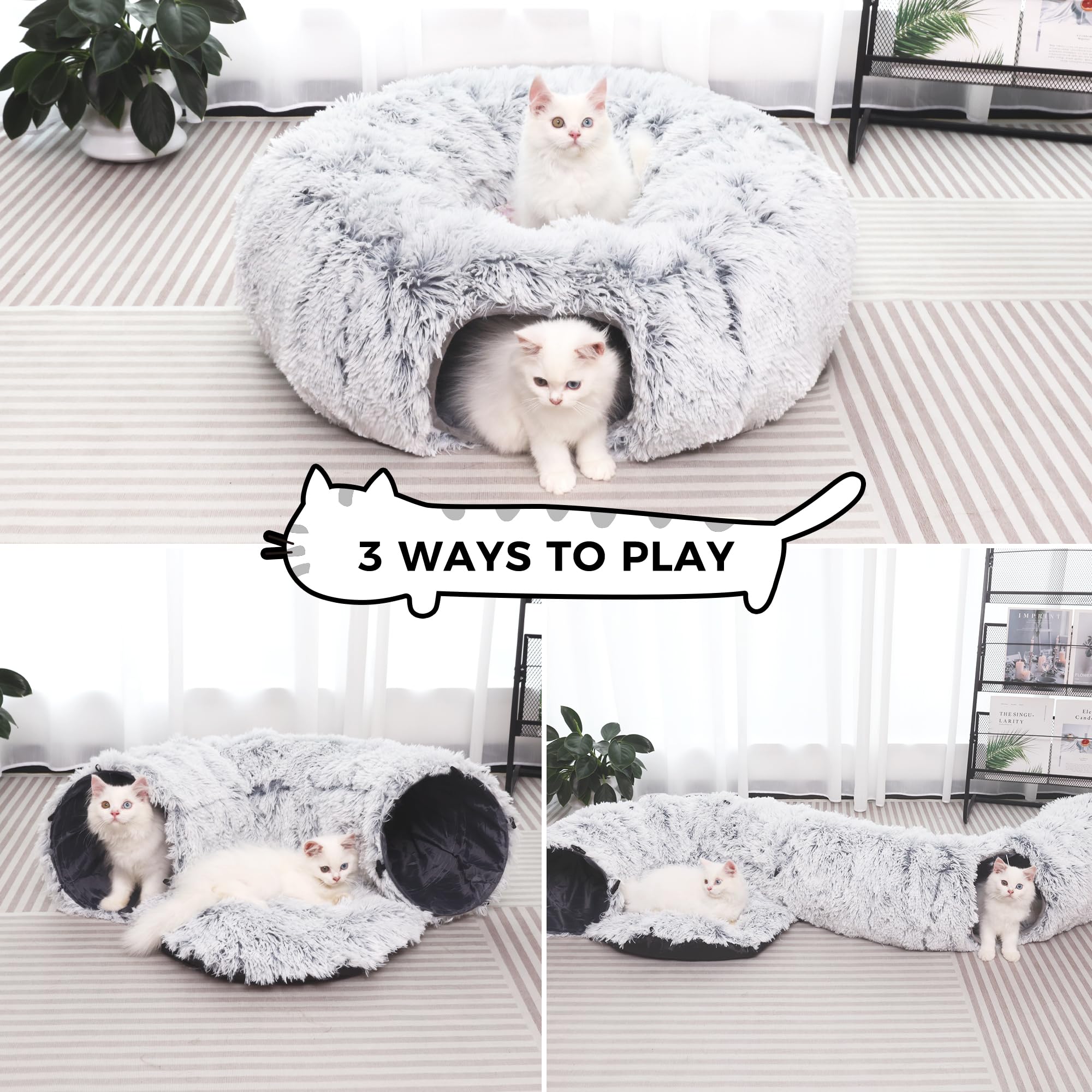 YUYAFN Plush Cat Tunnel Bed S-shape gray enhances interactive playtime.