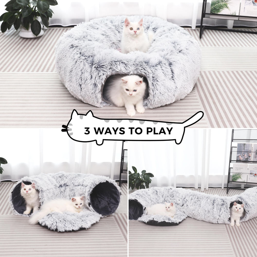 YUYAFN Plush Cat Tunnel Bed S-shape gray enhances interactive playtime.