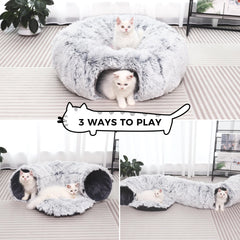 YUYAFN Plush Cat Tunnel Bed S-shape gray enhances interactive playtime.