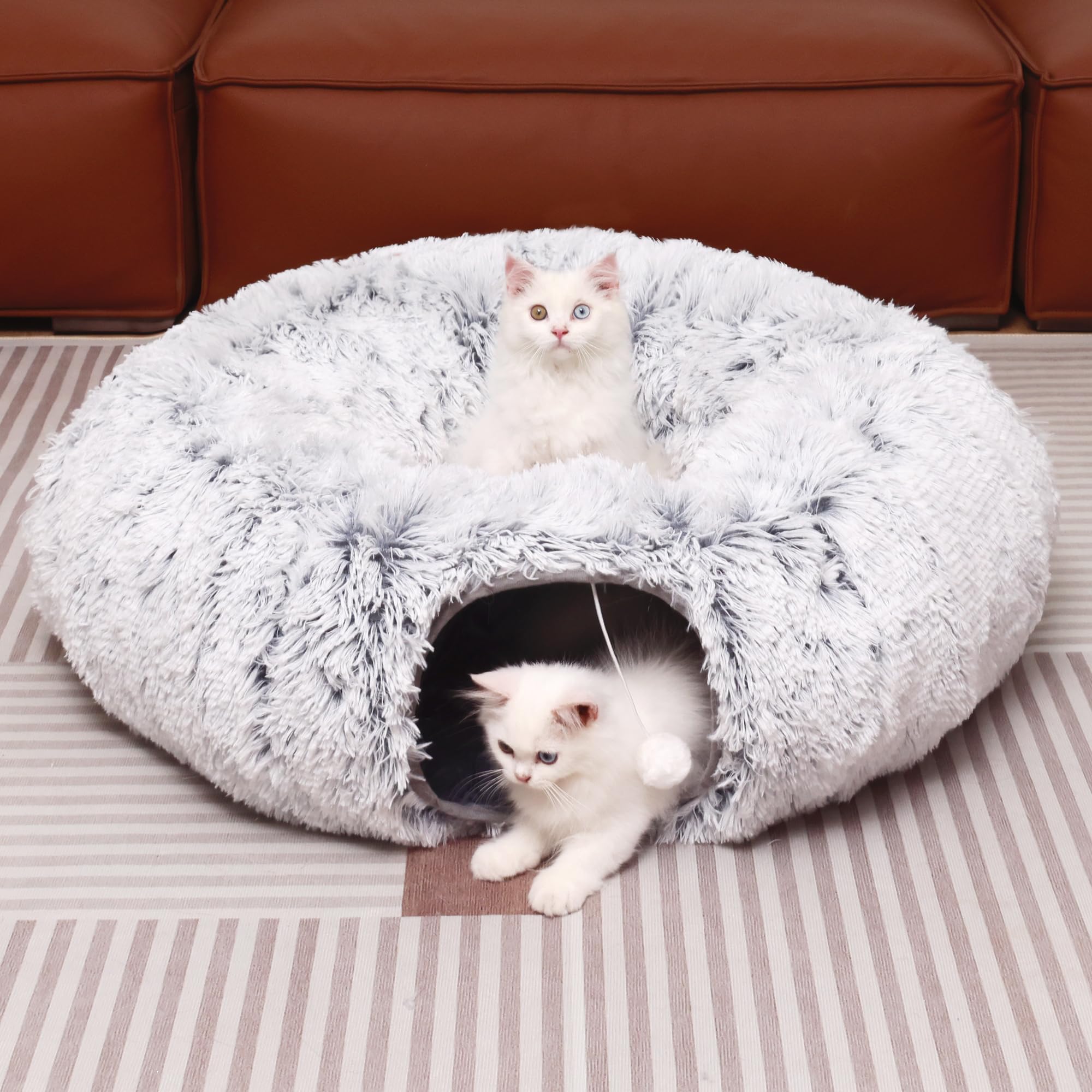 YUYAFN Plush Cat Tunnel Bed wrapped steel frame gray for stability and safety.
