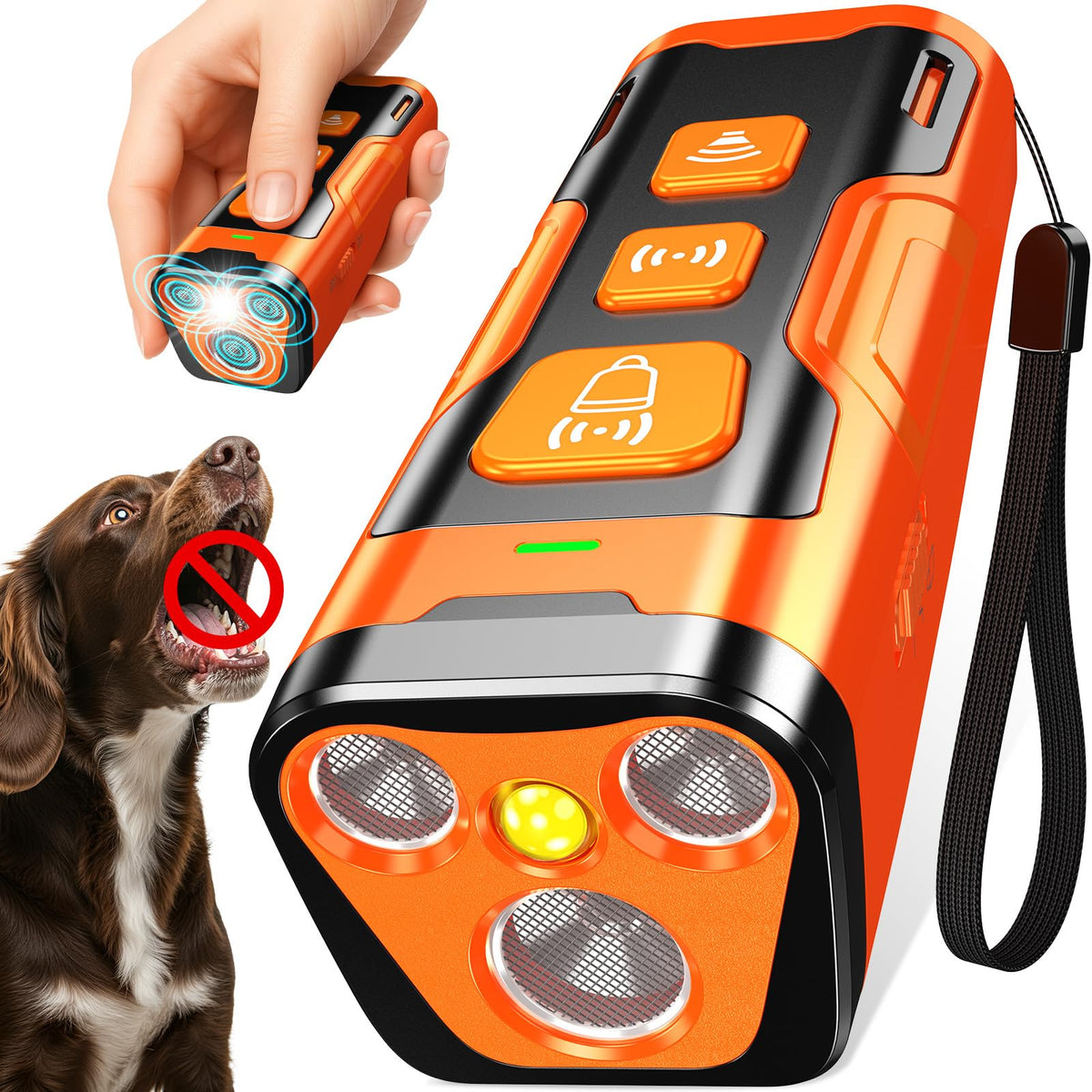 YUYQA dog bark deterrent with 3x ultrasonic heads for broader coverage.
