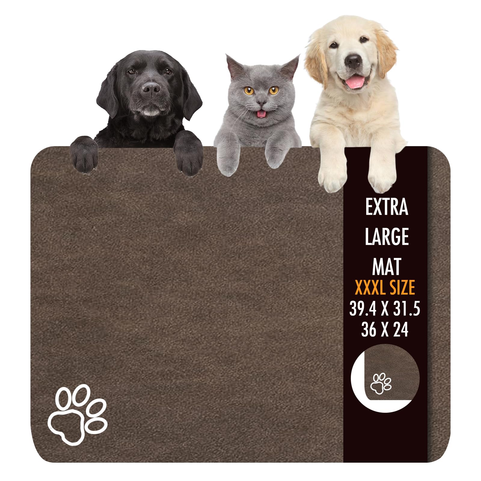Yuzshin dog food mat 36x24 with absorbent surface keeps spills contained.