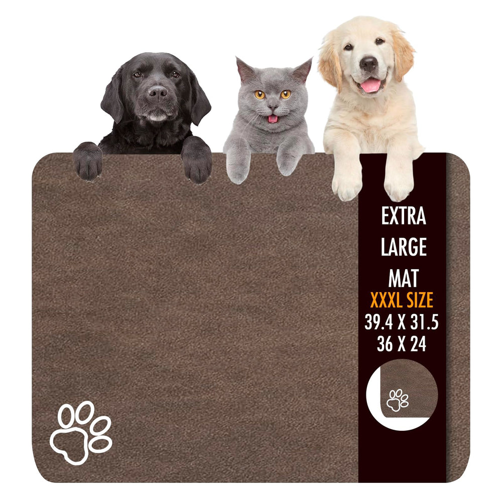 Yuzshin dog food mat 36x24 with absorbent surface keeps spills contained.