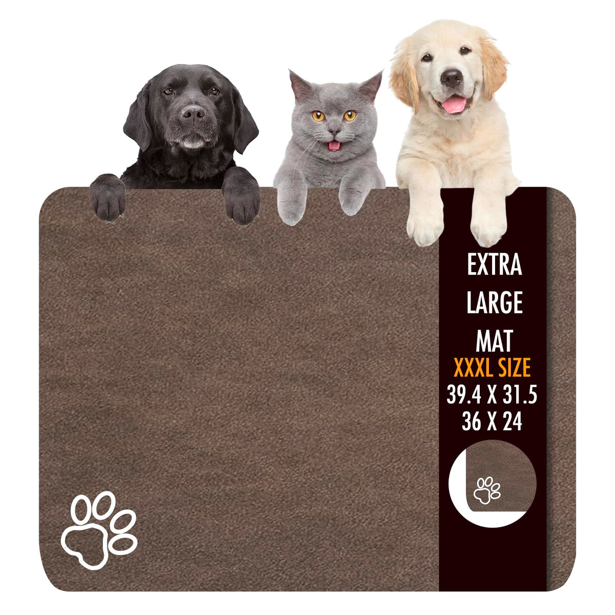 Yuzshin dog food mat 36x24 with absorbent surface keeps spills contained.