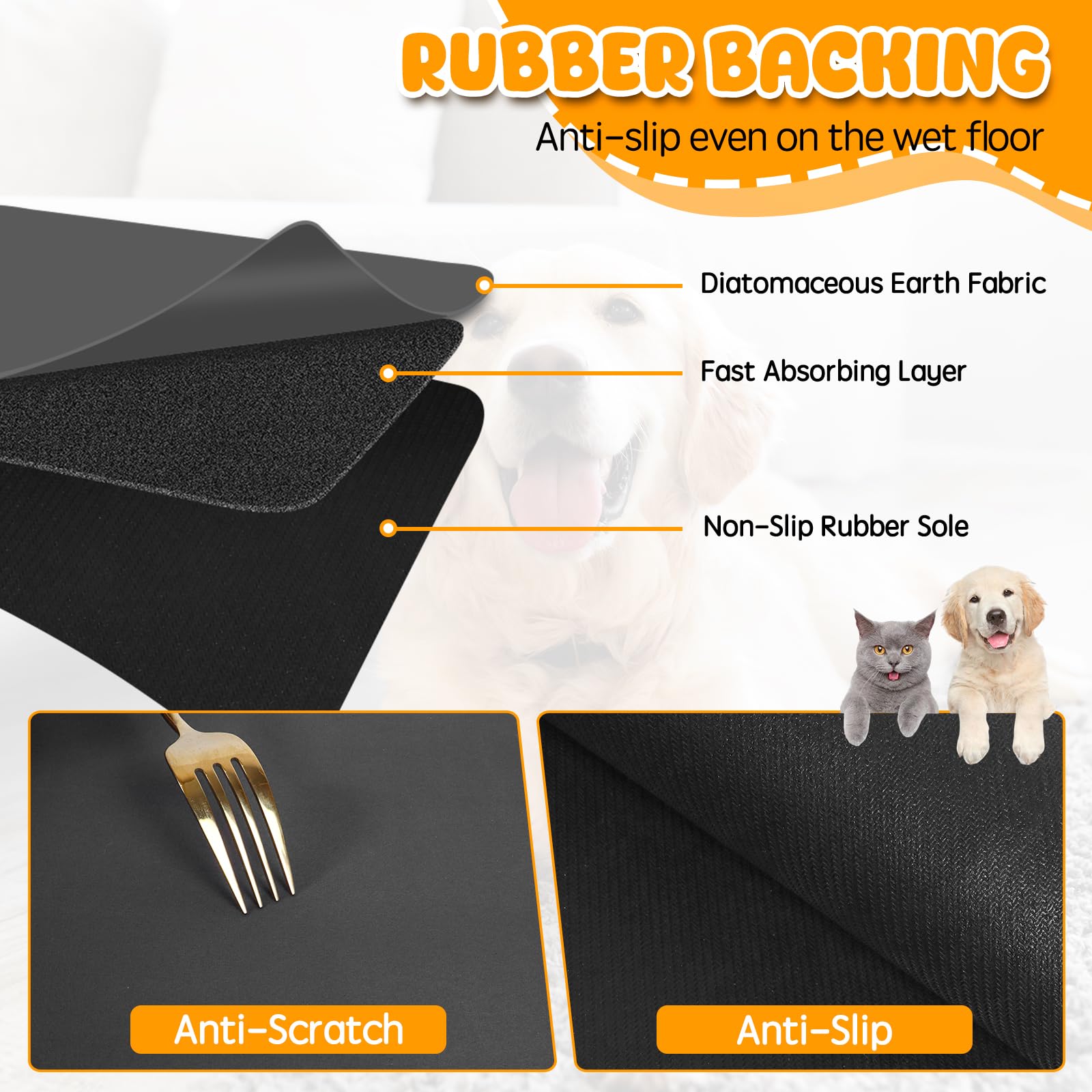 Yuzshin dog food mat large surface fits multiple bowls for shared meals.