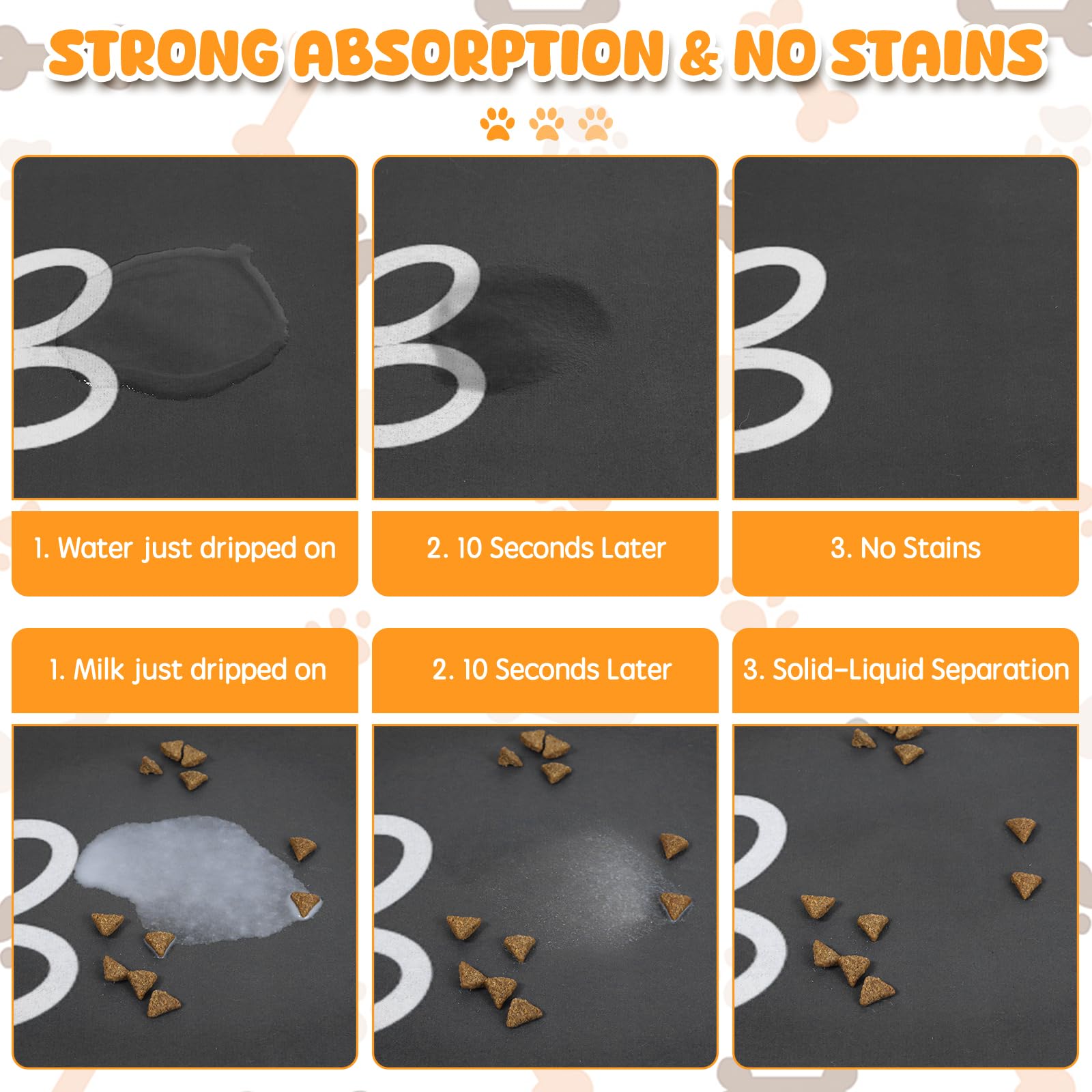 Yuzshin dog food mat features no-stain, quick-dry performance after drinks.