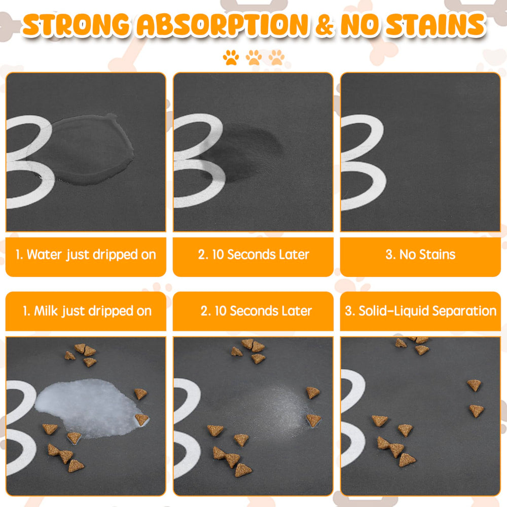 Yuzshin dog food mat features no-stain, quick-dry performance after drinks.