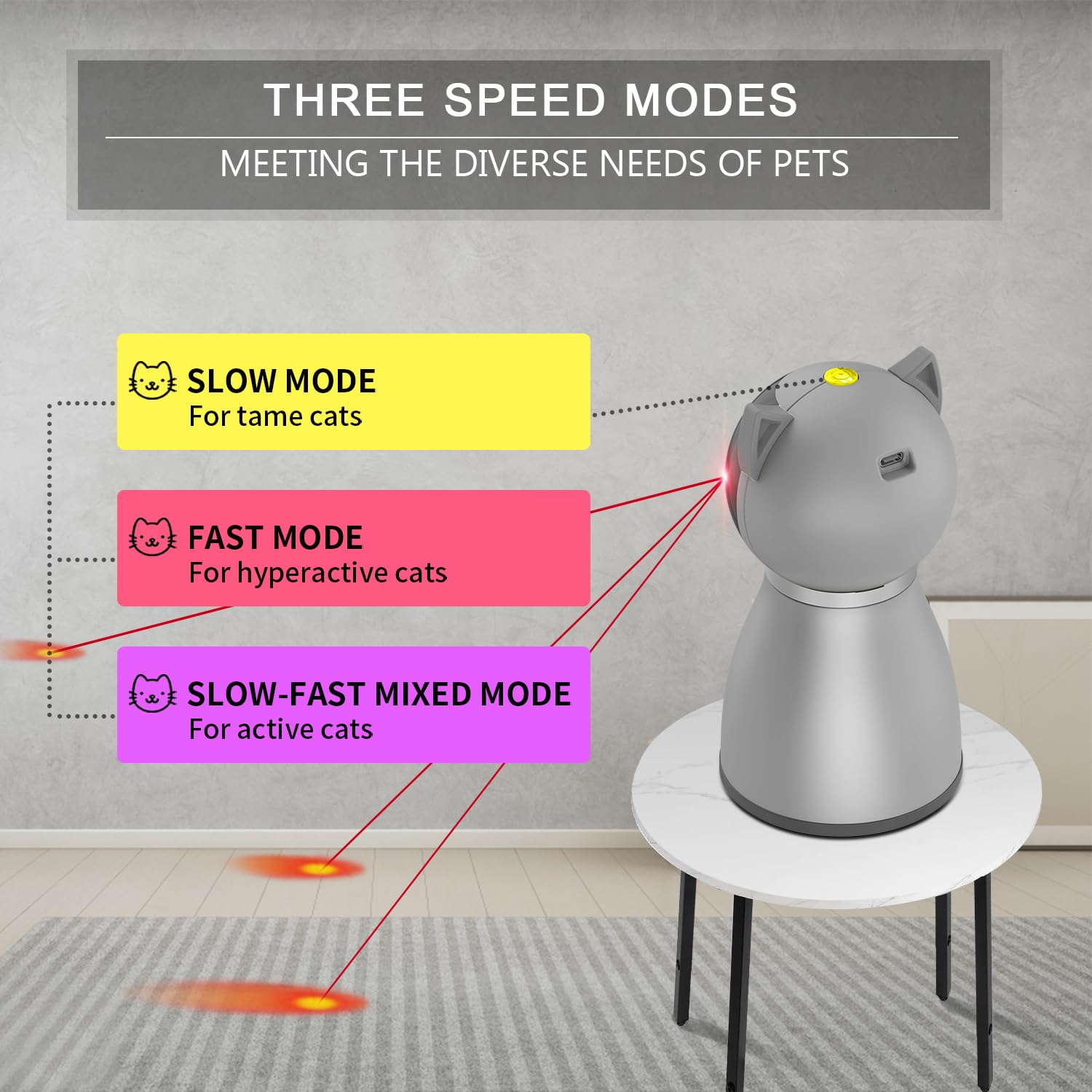YVE LIFE laser cat toy angle-adjustable head directing laser dots for varied play.