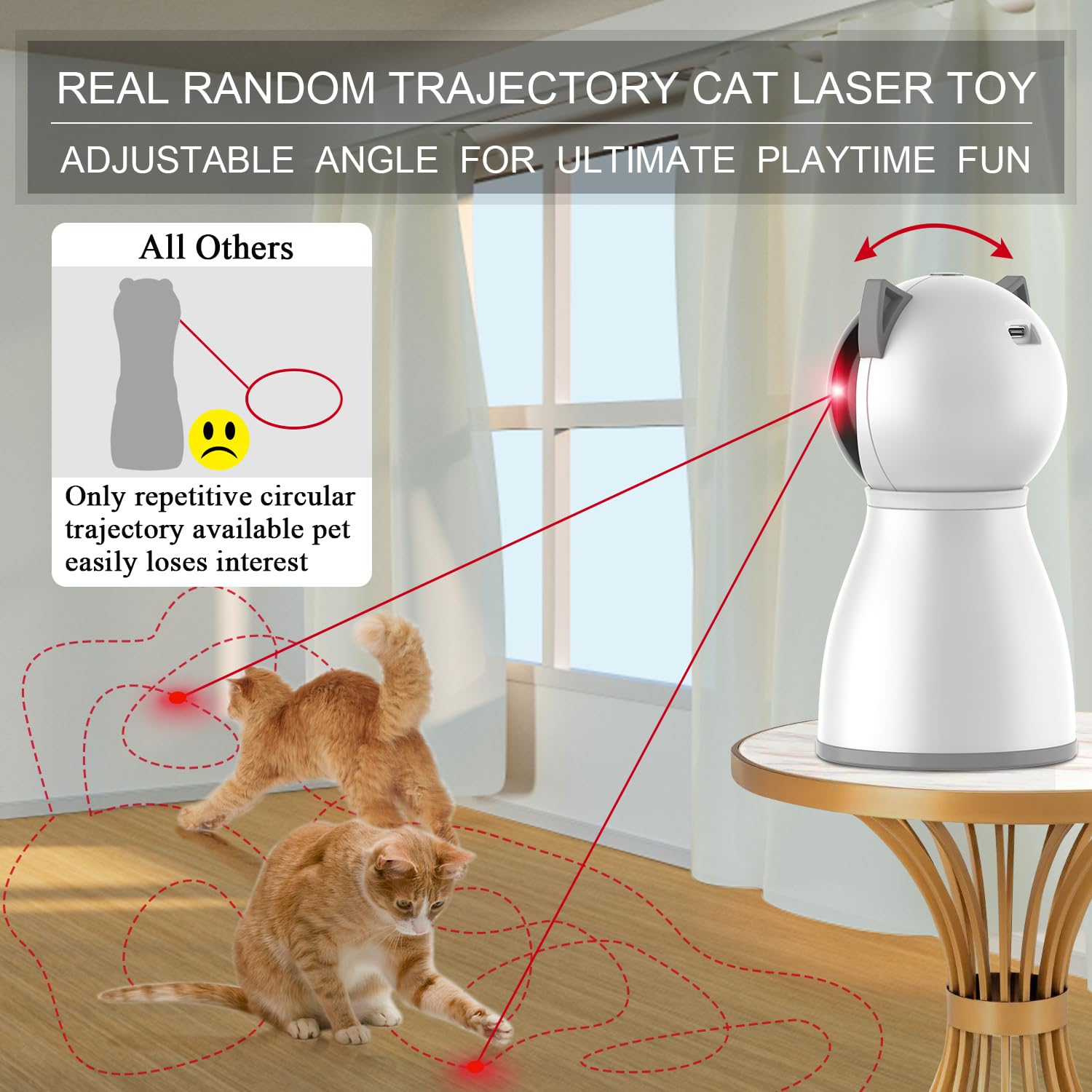 YVE LIFE laser cat toy top angle adjustable head for varied play sessions.