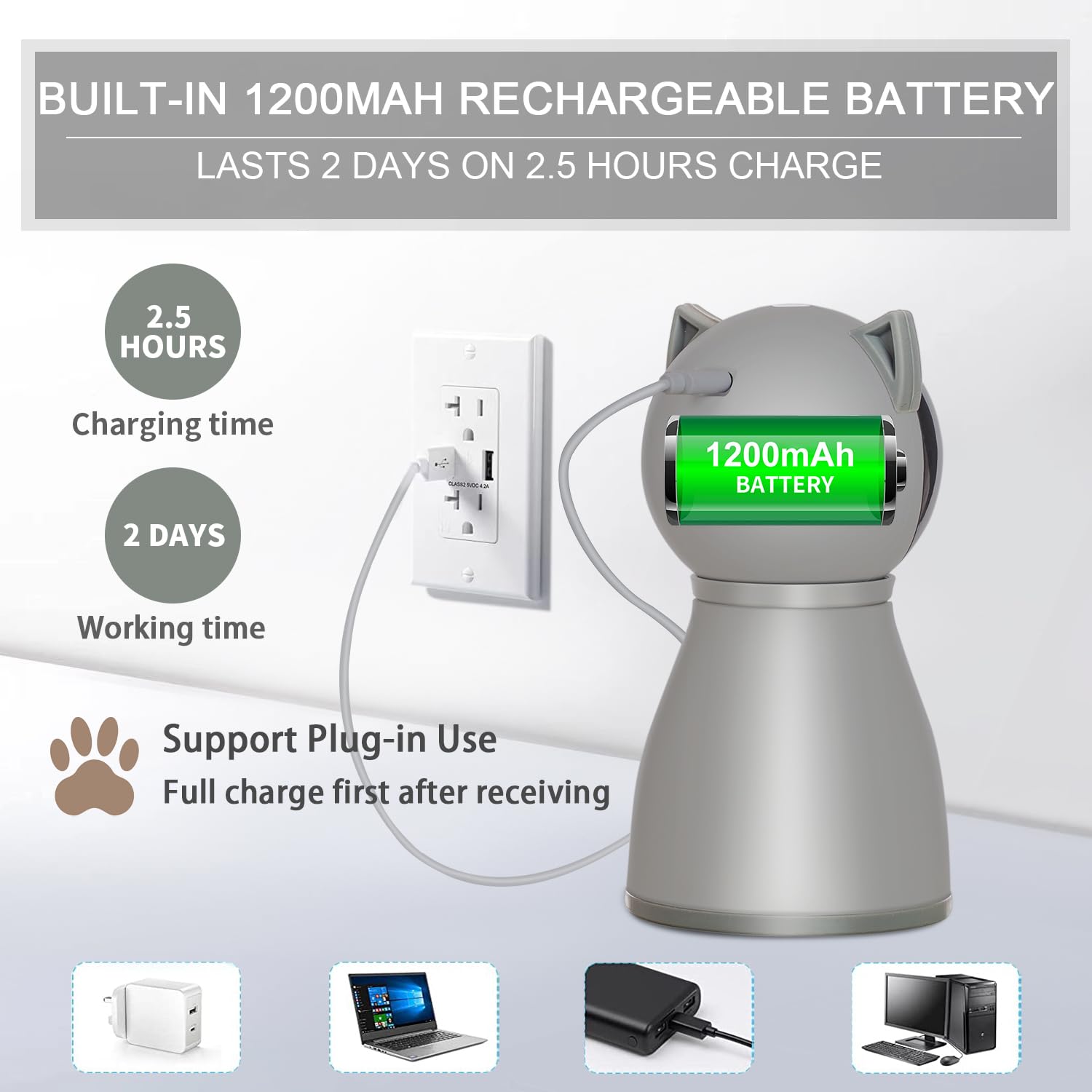 YVE LIFE laser cat toy with rechargeable battery for cordless play.