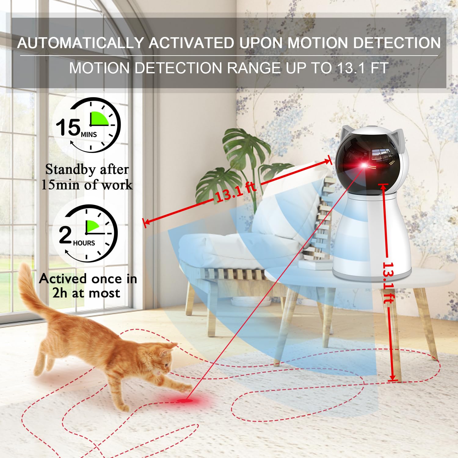 YVE LIFE laser cat toy side view emitting wall laser dots for chasing indoors.