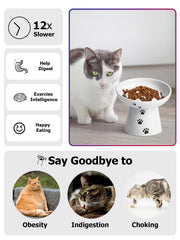 YYHY elevated cat bowl, profile view, eases neck strain during meals.