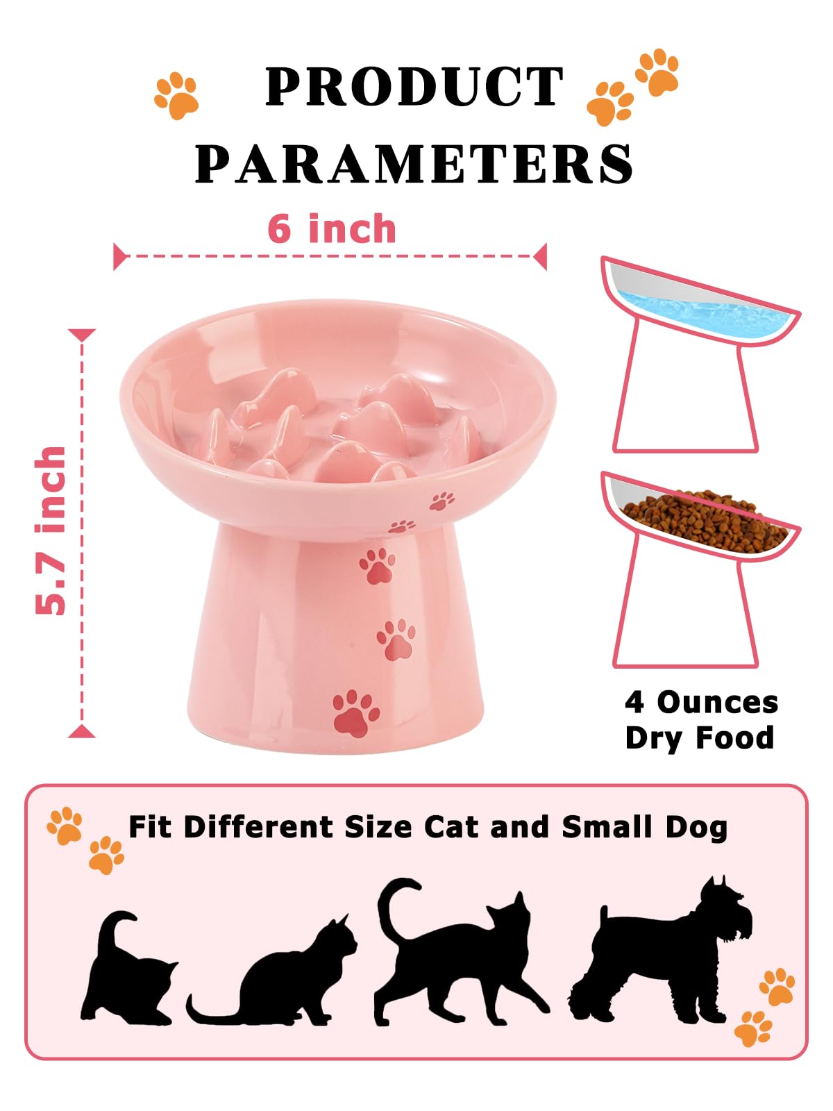 Y YHY ceramic bowl design helps minimize vomiting risk and mess.