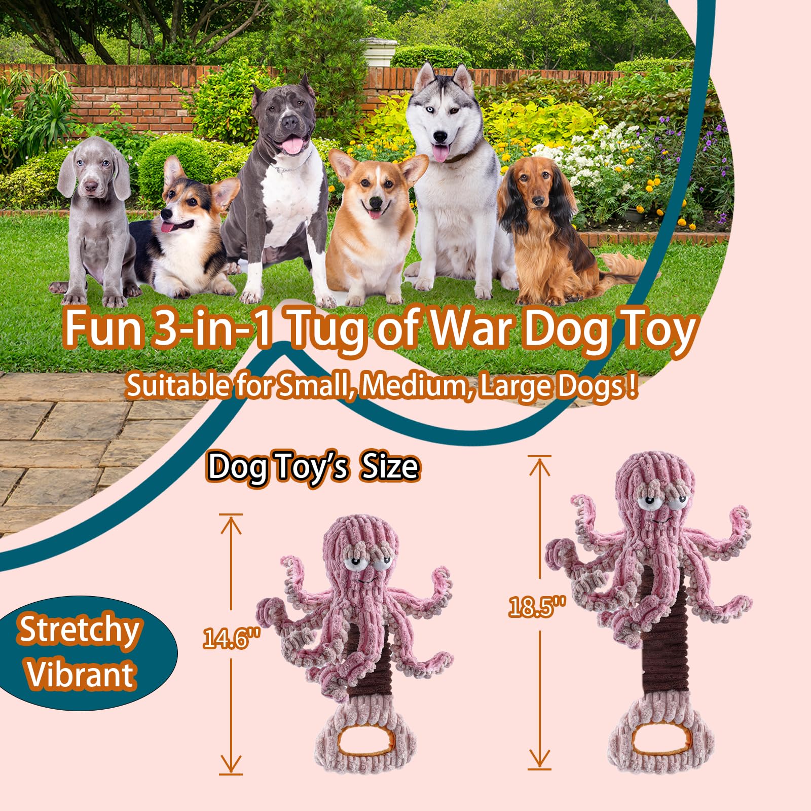 YZHDUXIU octopus toy features crinkle body for multisensory chewing.