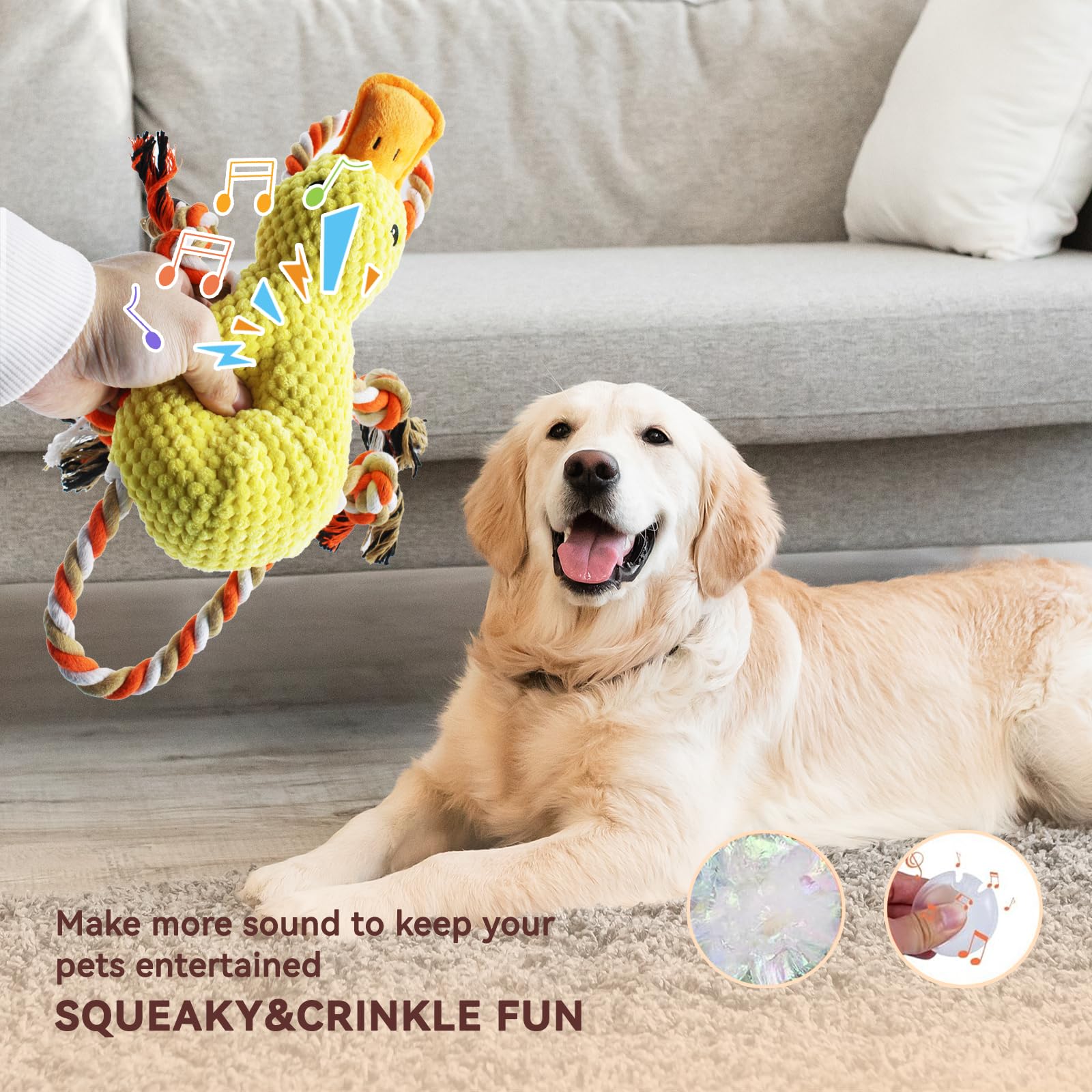 YZHDUXIU textured rope on duck toy acting as natural toothbrush.