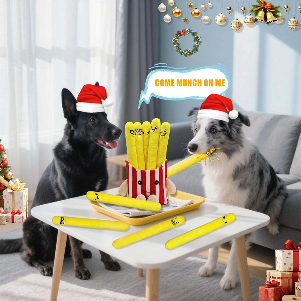 YZHDUXIU dog squeak toys fries christmas carton, festive packaging doubles as storage