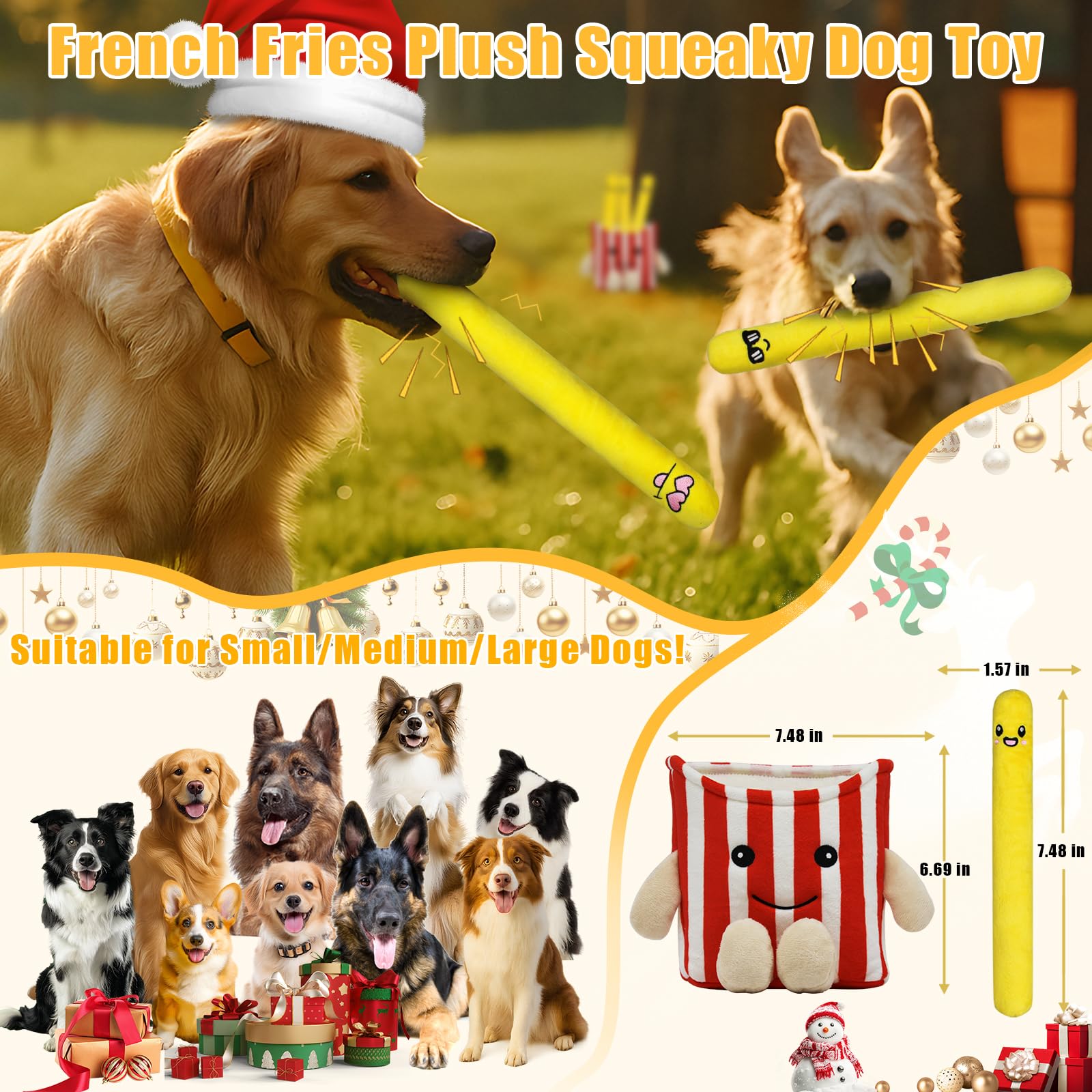 YZHDUXIU dog squeak toys fries closeup squeaker, boosts interactive play with audible rewards