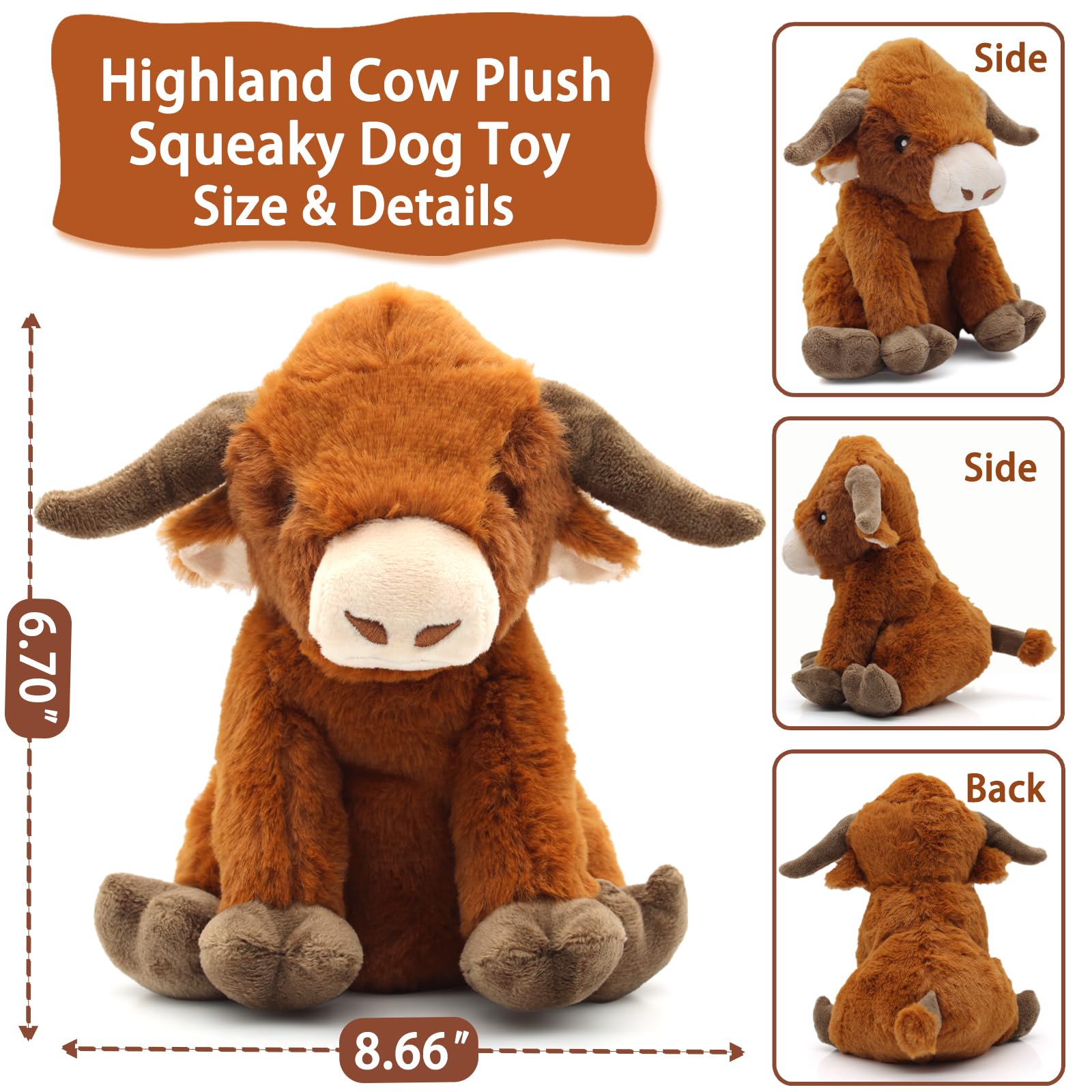 YZHDUXIU Highland Cow toy with squeaker for interactive games.
