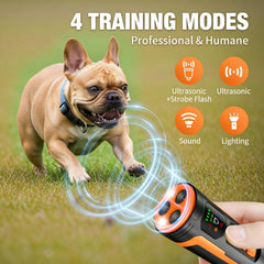 YZXCMFYL Sonic Bark Deterrent indoor-outdoor use shown for all-weather protection.
